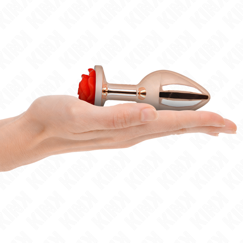 KINK Rose – Plug anal de acero con rosa roja, tallas S a L – Oro rosa – Talla L
