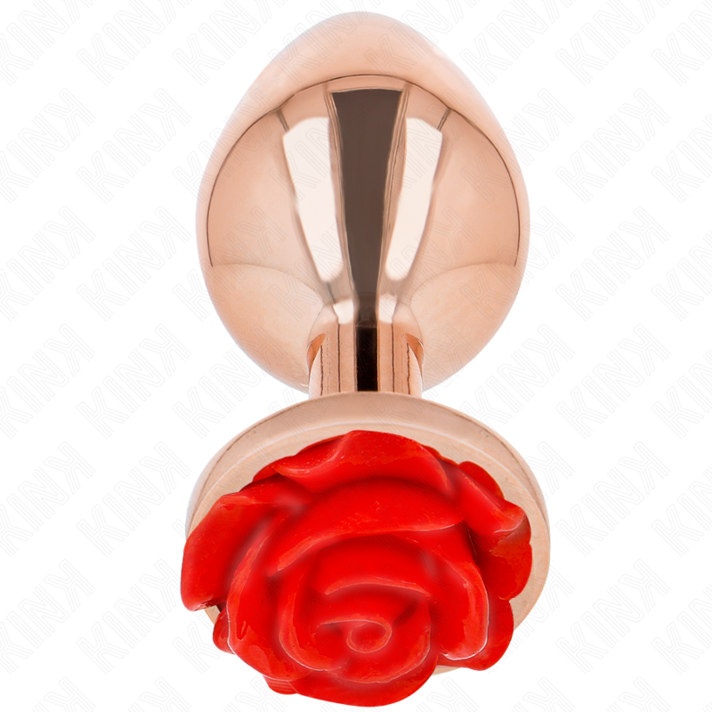 KINK Rose – Plug anal de acero con rosa roja, tallas S a L – Oro rosa – Talla L