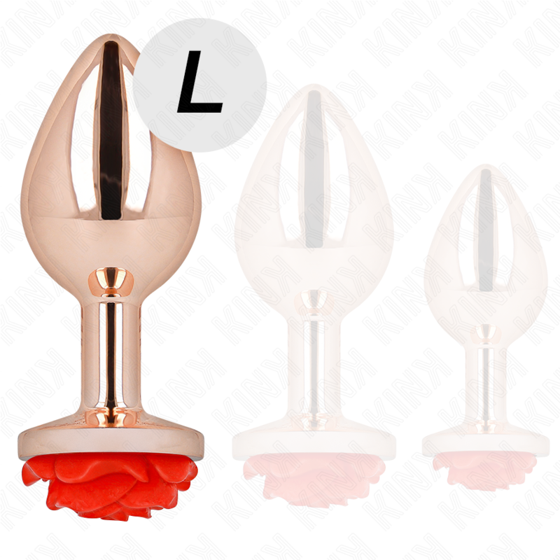 KINK Rose – Plug anal de acero con rosa roja, tallas S a L – Oro rosa – Talla L