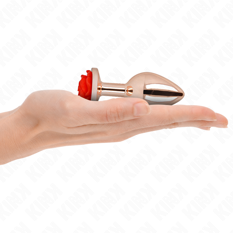 KINK Rose – Plug anal de acero con rosa roja, tallas S a L – Oro rosa – Talla M