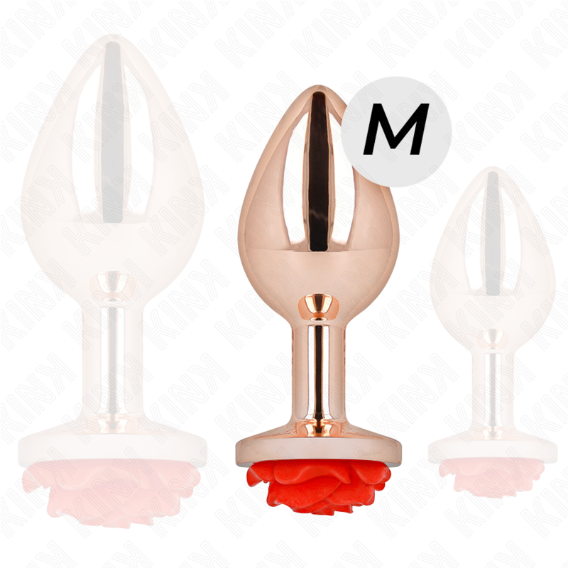 KINK Rose – Plug anal de acero con rosa roja, tallas S a L – Oro rosa – Talla M