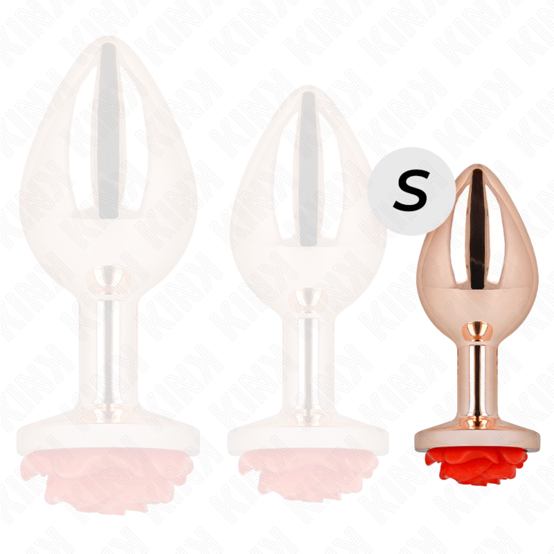 KINK Rose – Plug anal de acero con rosa roja, tallas S a L – Oro rosa – Talla S