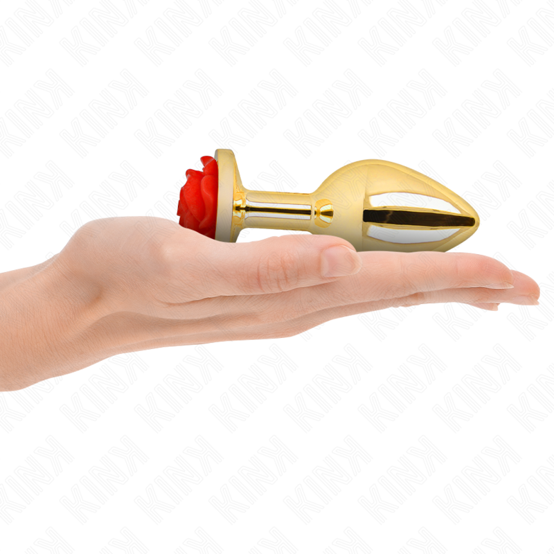 KINK Rose – Plug anal de acero con rosa roja, tallas S a L – Dorado – Talla L