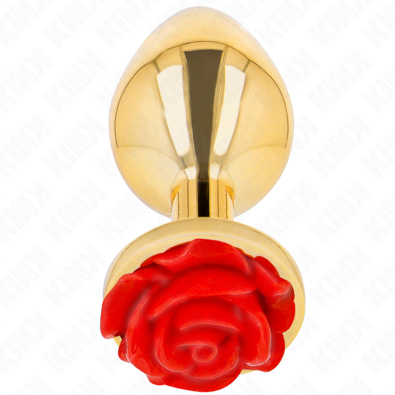 KINK Rose – Plug anal de acero con rosa roja, tallas S a L – Dorado – Talla L