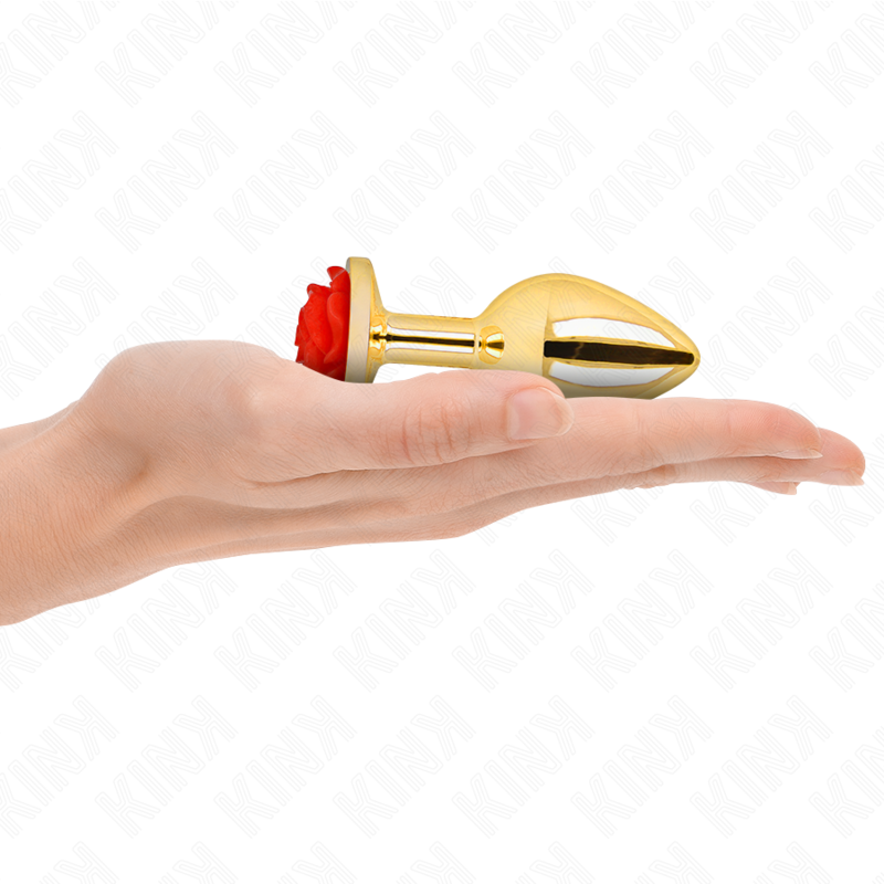 KINK Rose – Plug anal de acero con rosa roja, tallas S a L – Dorado – Talla M