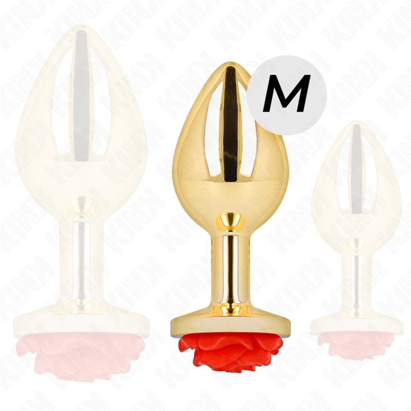 KINK Rose – Plug anal de acero con rosa roja, tallas S a L – Dorado – Talla M