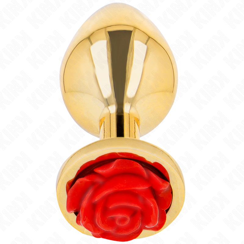 KINK Rose – Plug anal de acero con rosa roja, tallas S a L – Dorado – Talla S