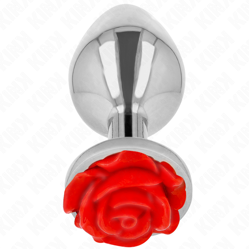KINK Rose – Plug anal de acero con rosa roja, tallas S a L – Plateado – Talla L