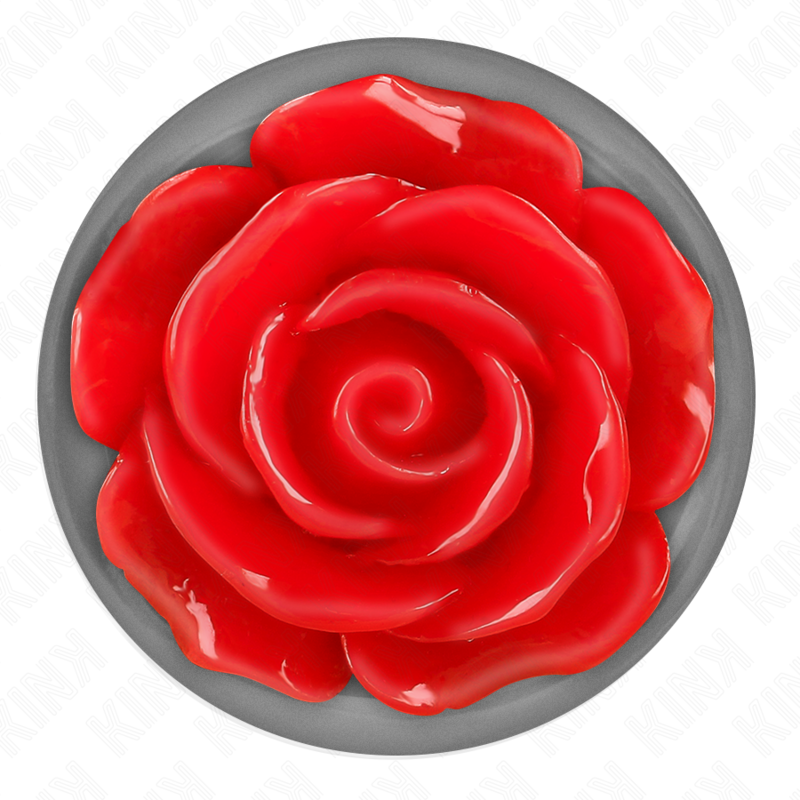 KINK Rose – Plug anal de acero con rosa roja, tallas S a L – Plateado – Talla L