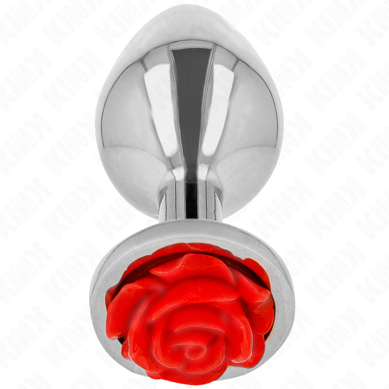 KINK Rose – Plug anal de acero con rosa roja, tallas S a L – Plateado – Talla M