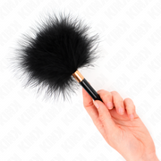 KINK – Piccolo piumino per giochi BDSM, anello dorato, 18 cm – Nero
