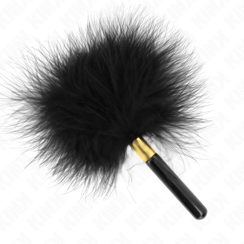 KINK – Piccolo piumino per giochi BDSM, anello dorato, 18 cm – Nero