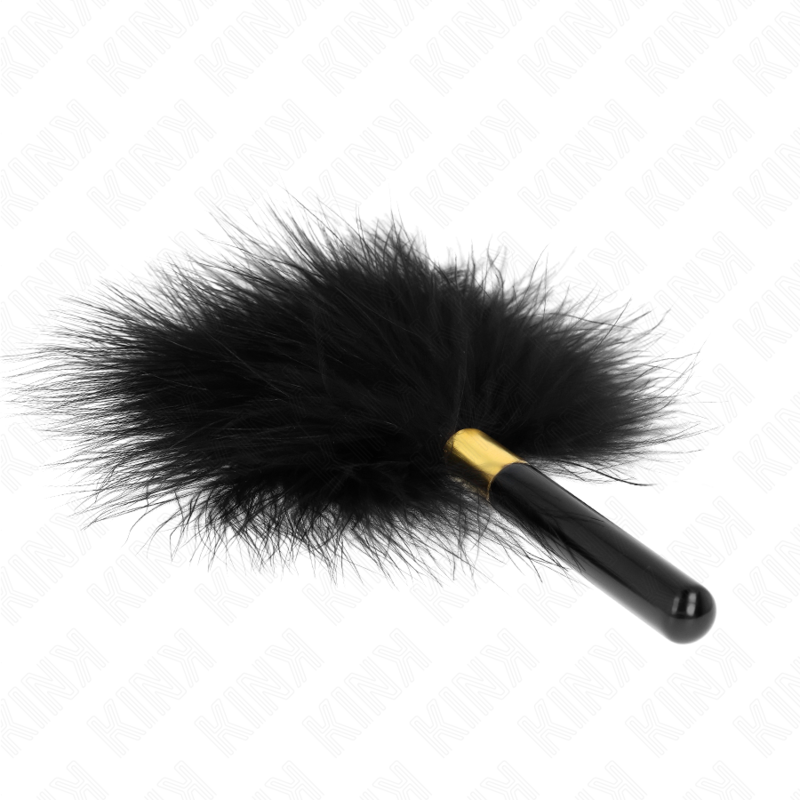 KINK – Piccolo piumino per giochi BDSM, anello dorato, 18 cm – Nero