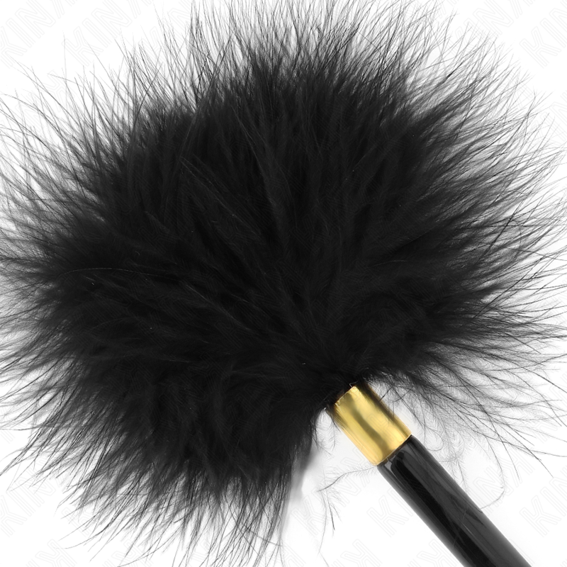 KINK – Piccolo piumino per giochi BDSM, anello dorato, 18 cm – Nero