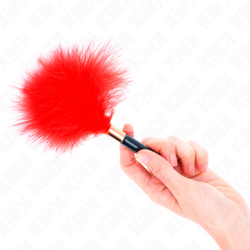 KINK – Piccolo piumino per giochi BDSM, anello dorato, 18 cm – Rosso