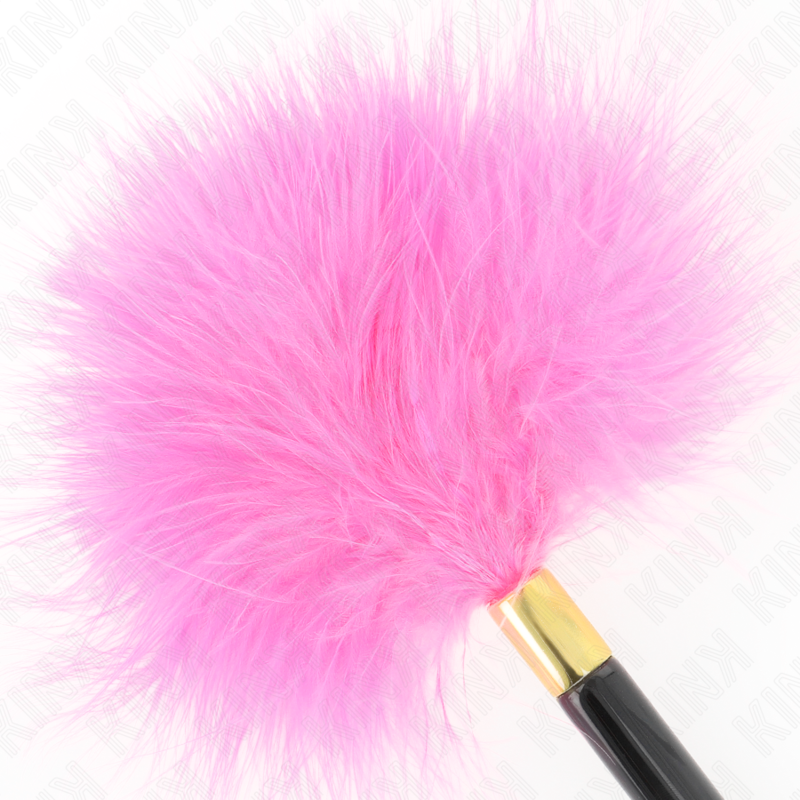 KINK – Piccolo piumino per giochi BDSM, anello dorato, 18 cm – Fucsia