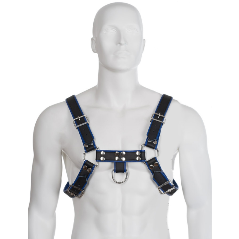 Leather Body — Harnais Bulldog bleu et noir