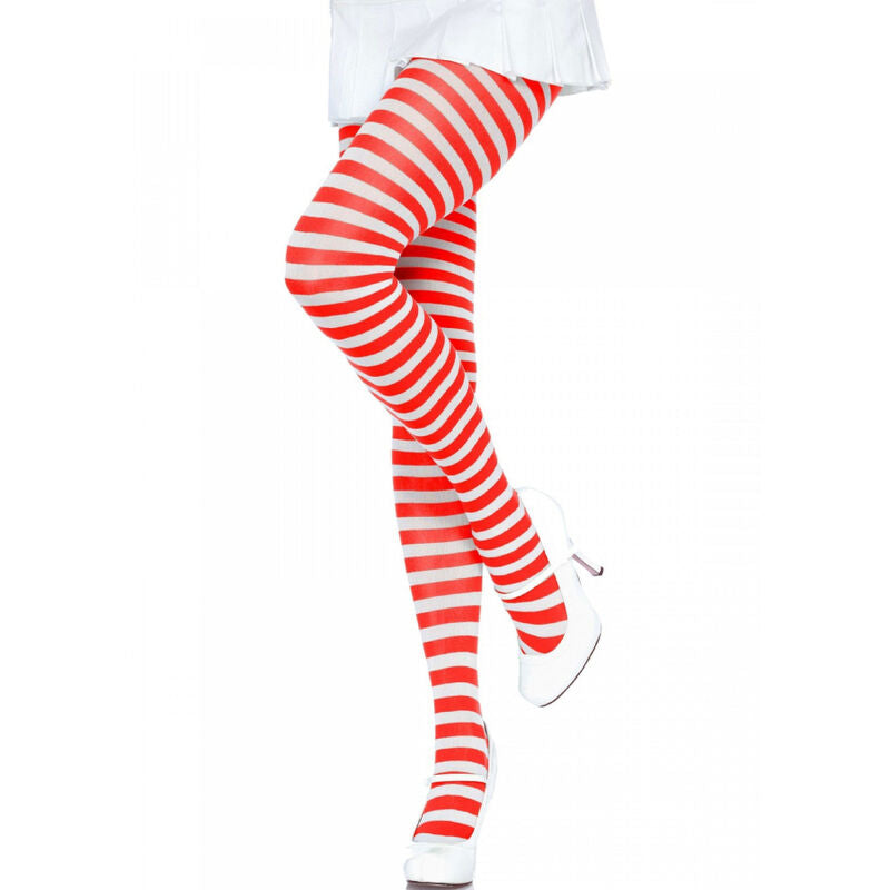 Leg Avenue – Calze collant sexy a righe bianche e rosse