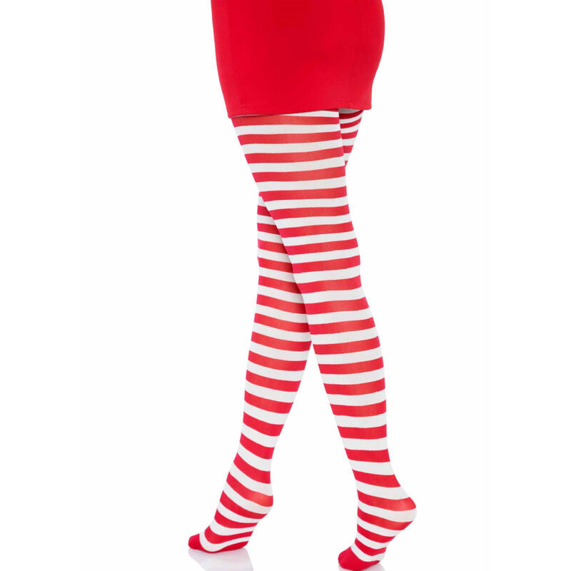 Leg Avenue – Calze collant sexy a righe bianche e rosse