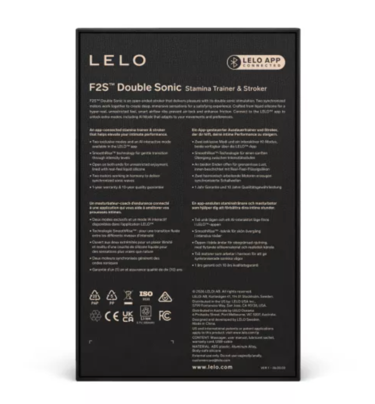 LELO F2S Double Sonic — Masturbateur connecté à deux moteurs soniques — Rouge