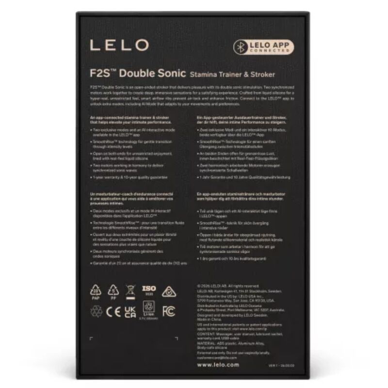 LELO F2S Double Sonic — Masturbateur connecté à deux moteurs soniques — Bleu canard