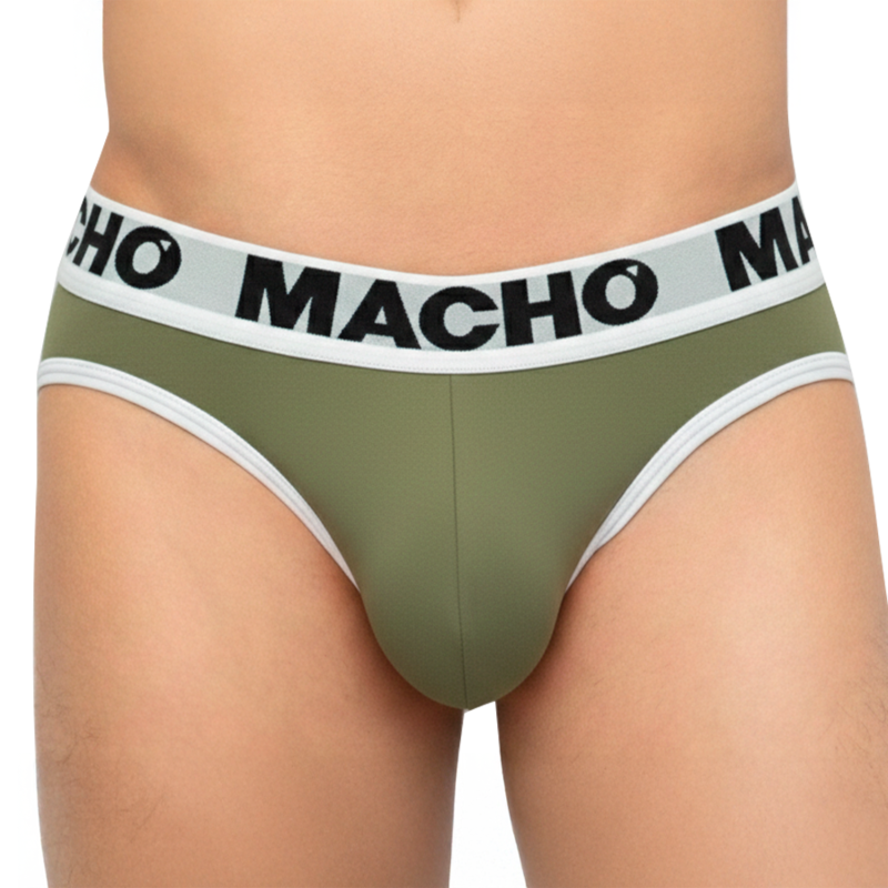 Macho MCH013 – Herrenslip in Militärgrün mit weißen Säumen