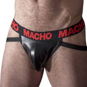 Macho MX25RC – Schwarzer Jockstrap mit rotem Logo, Lederoptik