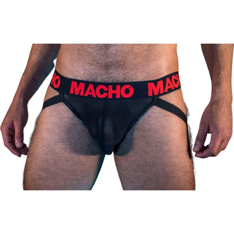 Macho MX26X2 – Jockstrap semitransparente negro y rojo