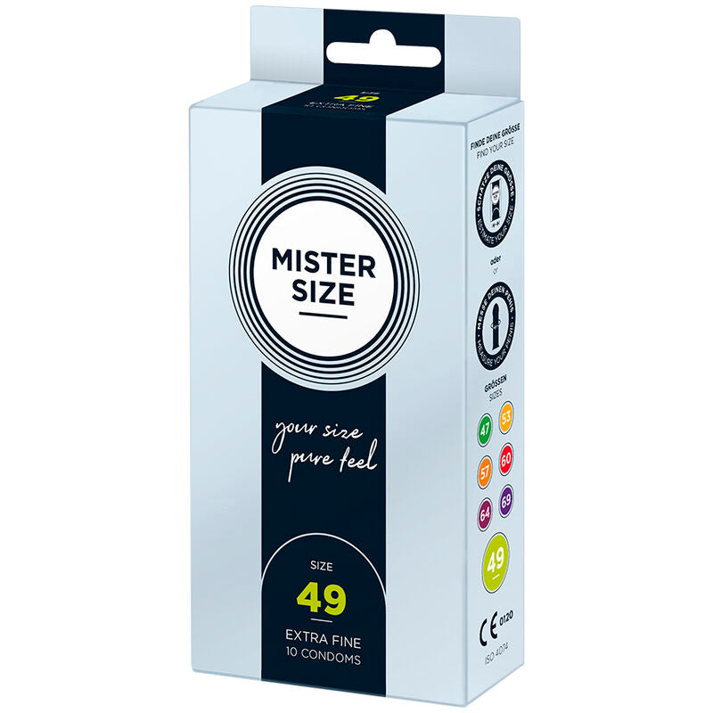 Caja Mister Size 49, lateral con los anchos de la gama