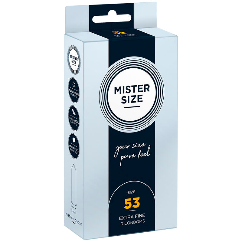 Packung Mister Size 53 mit zehn extra feinen Kondomen, Vorderseite