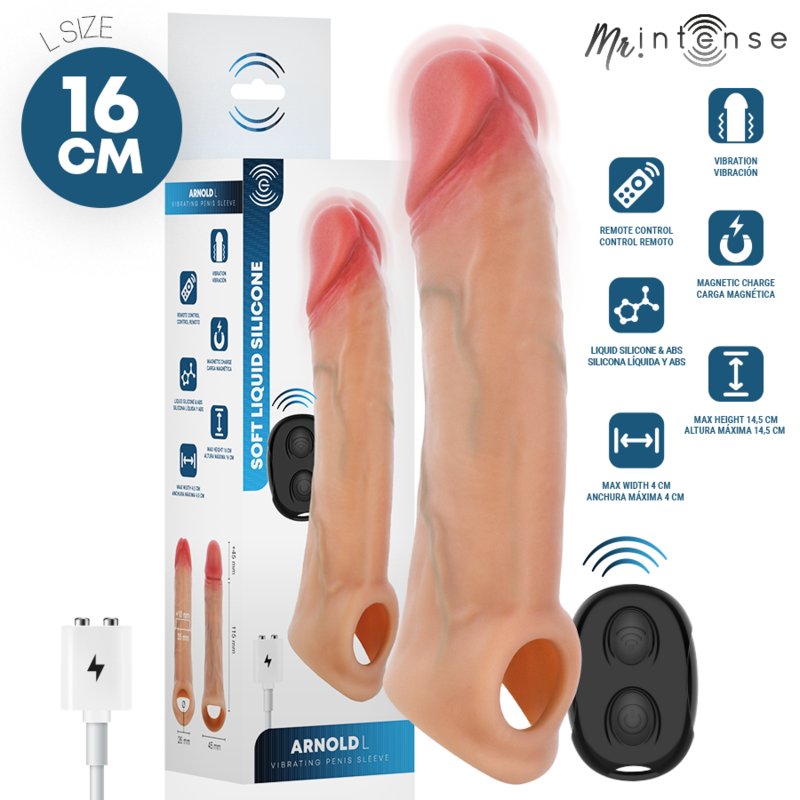 Mr. Intense Arnold L, guaina fallica vibrante in silicone con telecomando, 16 cm, Ø 4,5 cm