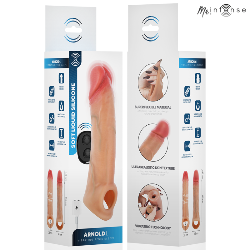 Mr. Intense Arnold L, guaina fallica vibrante in silicone con telecomando, 16 cm, Ø 4,5 cm