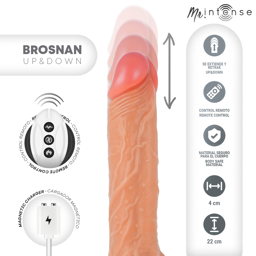 Mr. Intense — Brosnan réaliste multifonctionnel avec vibration, télécommande haut/bas, 22 cm - ou - 4 cm