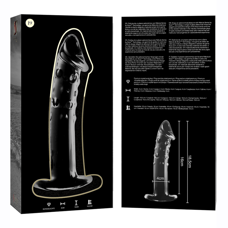Nebula by Ibiza — Modelo 19, consolador de cristal de borosilicato, 18,5 × 4 cm