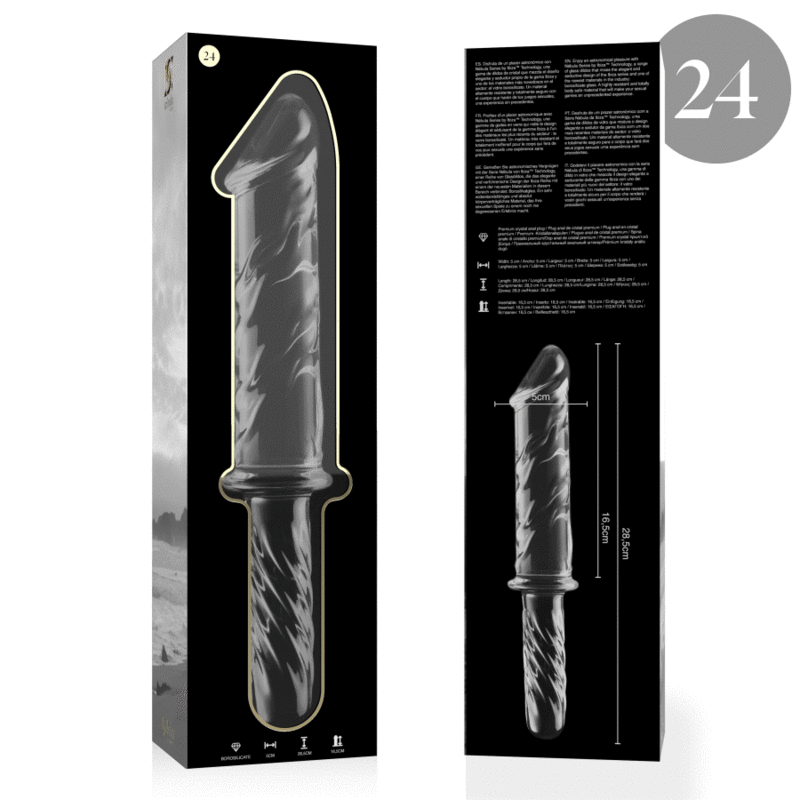 Nebula Series By Ibiza, dildo Modello 24 in vetro borosilicato trasparente, 28,5 cm di lunghezza e 5 cm di diametro