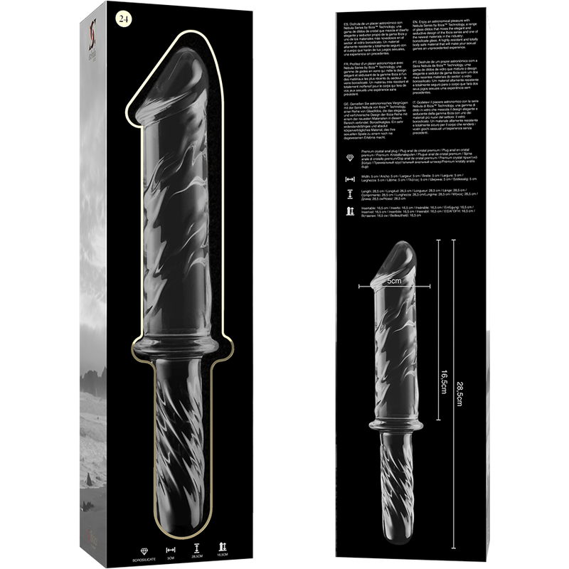 Nebula Series By Ibiza, dildo Modello 24 in vetro borosilicato trasparente, 28,5 cm di lunghezza e 5 cm di diametro