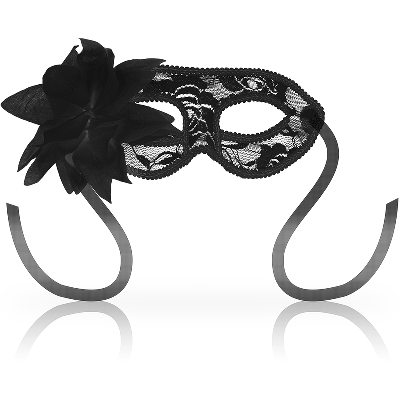 Maschera veneziana Ohmama in pizzo nero con fiore