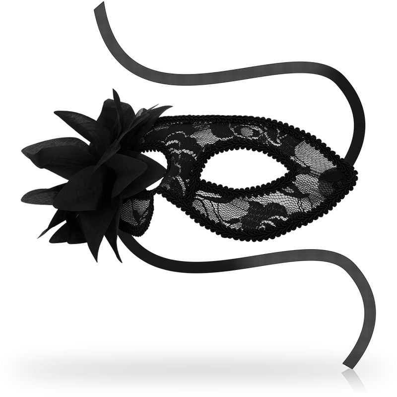 Maschera veneziana Ohmama in pizzo nero con fiore