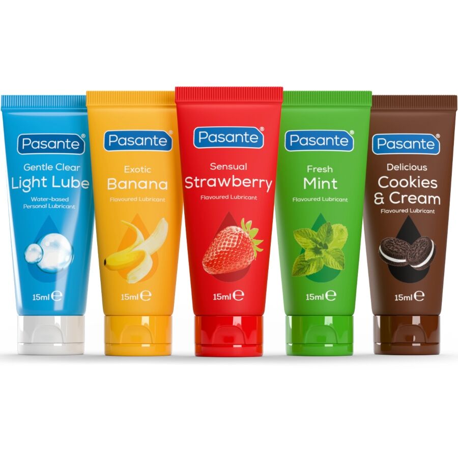 Pasante Mini Lubes Fun Pack – Gleitgel-Probierset, 5 × 15 ml