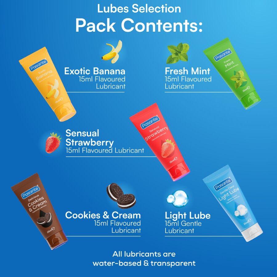 Pasante Mini Lubes Fun Pack – Gleitgel-Probierset, 5 × 15 ml