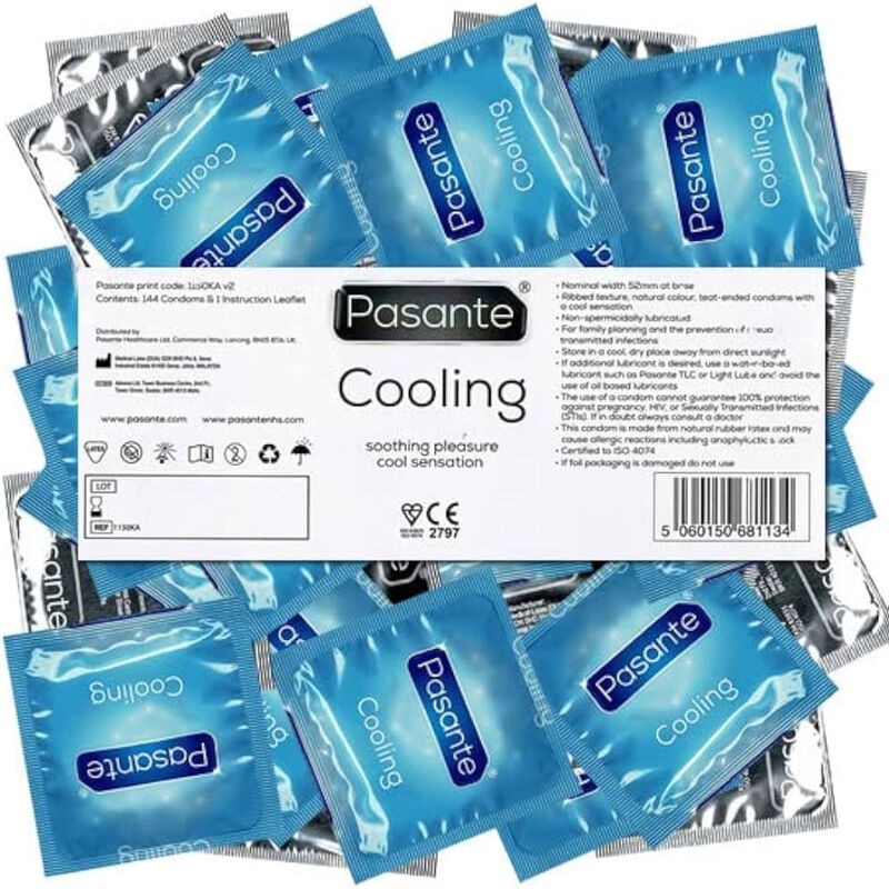 Pasante Cooling Sensation – Kondome mit Rippen und Kühleffekt, 144 Stück
