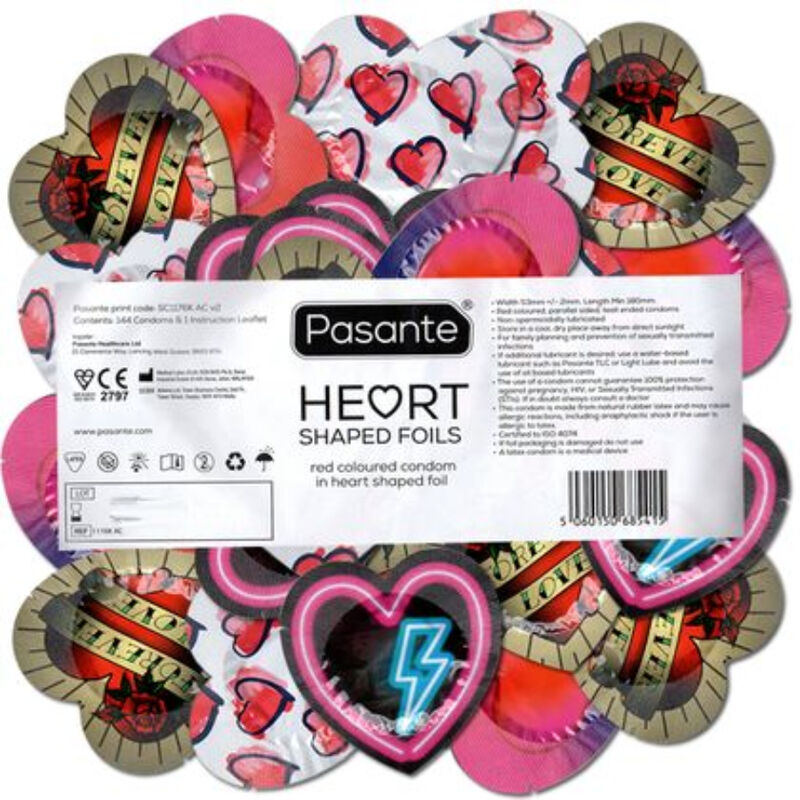 Pasante Heart Shaped Foils — Préservatifs, 144 unités