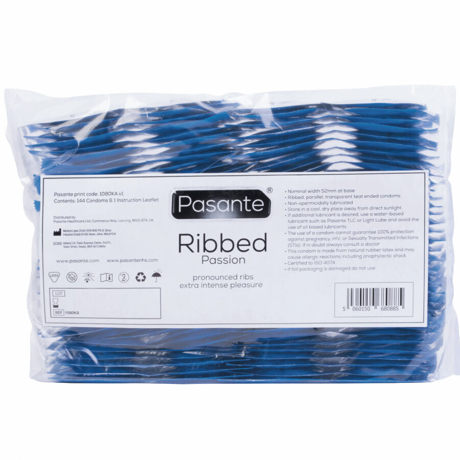 Pasante Ribbed Passion — Préservatifs, 144 unités