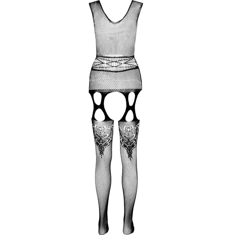 Passion ECO BS014 – Bodystocking a rete con fascia decorata in vita – Nero