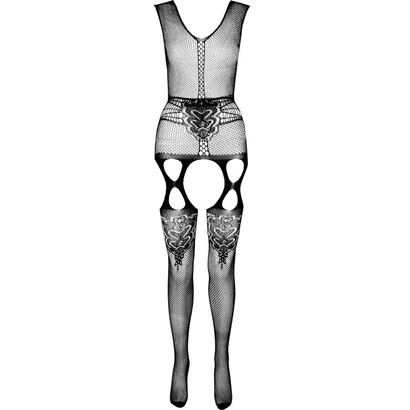 Passion ECO BS014 – Bodystocking a rete con fascia decorata in vita – Rosso