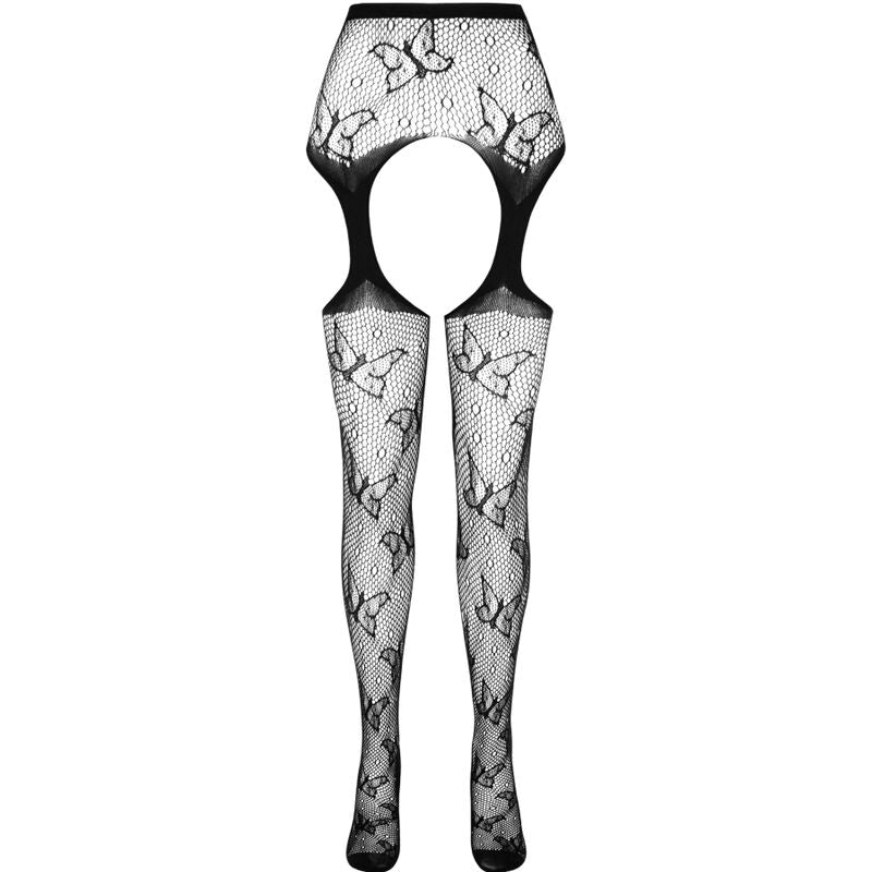 Passion ECO S001 – Strapsstrumpfhose aus Netz mit Schmetterlingen – Schwarz