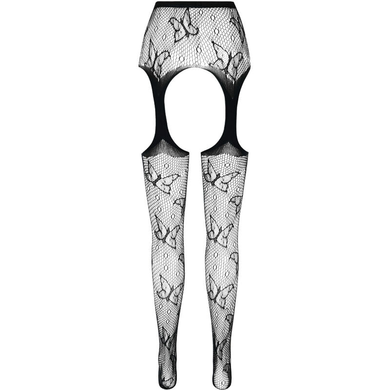 Passion ECO S001 – Strapsstrumpfhose aus Netz mit Schmetterlingen – Schwarz