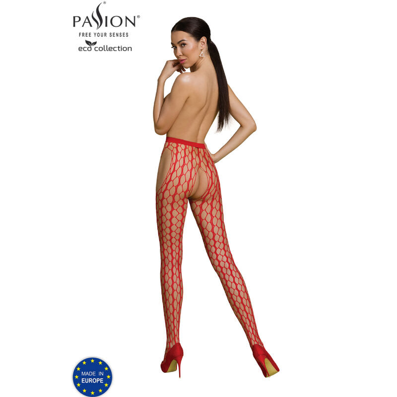 Passion ECO S007 – Calze a rete larga con reggicalze integrato – Rosso