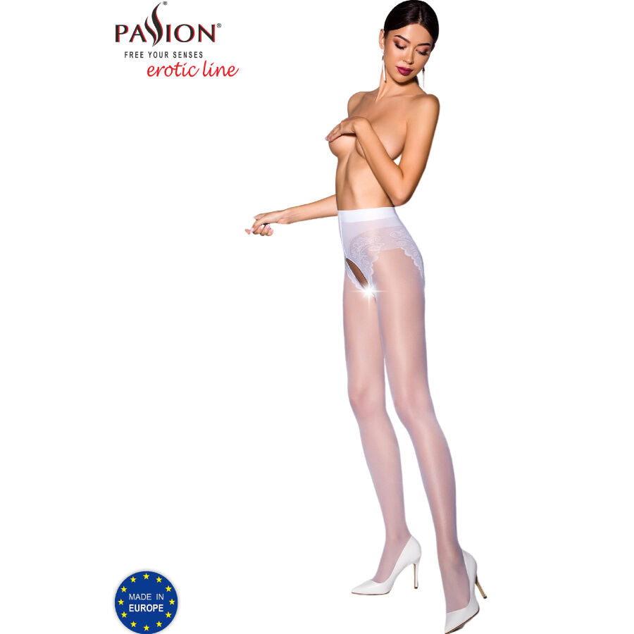 Passion TIOPEN 006 — Collant ouvert à haut floral — Blanc