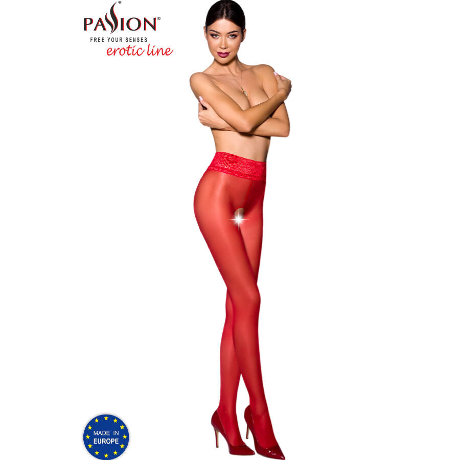 Passion TIOPEN 008 — Collant ouvert à taille dentelle — Rouge